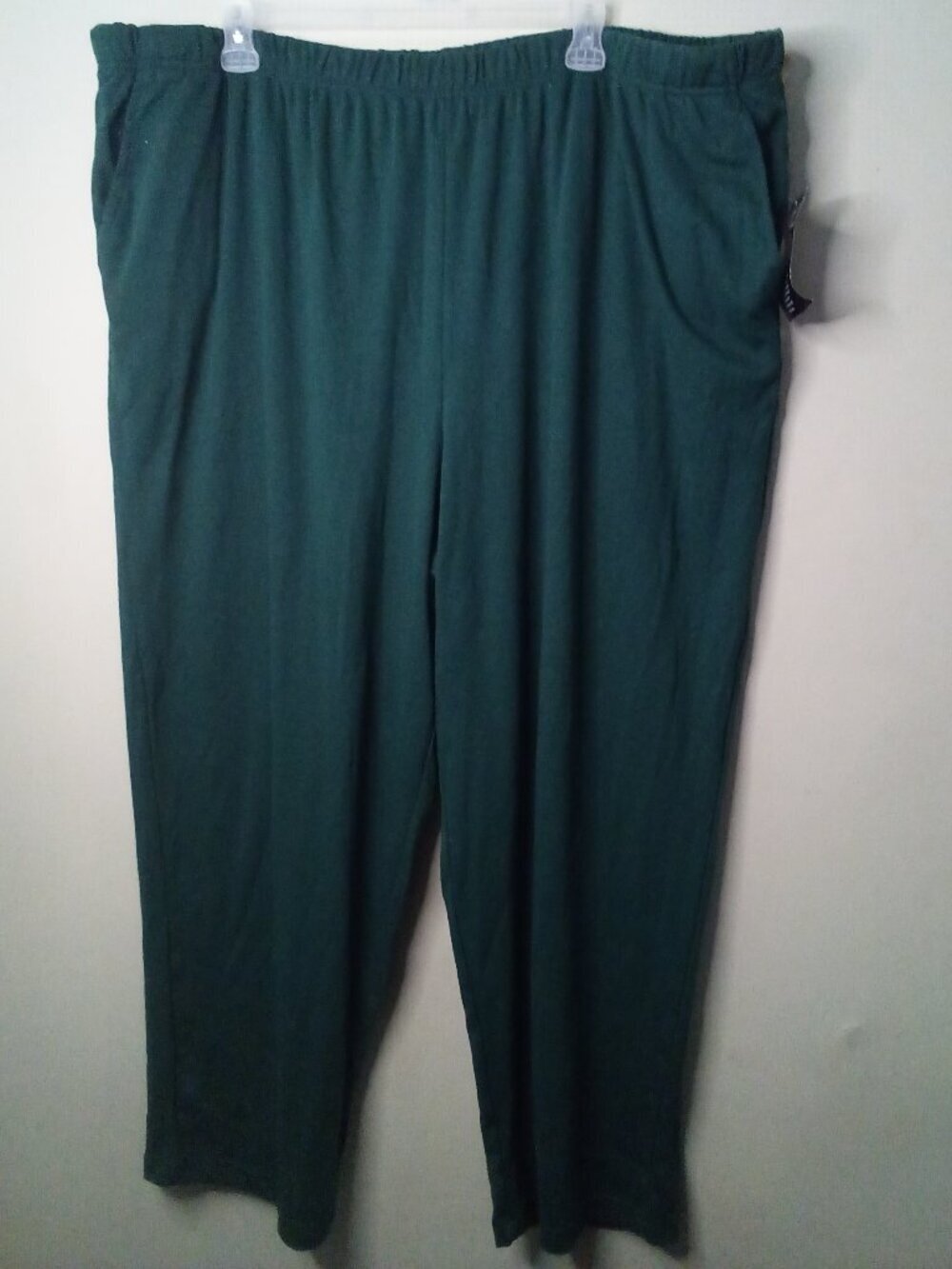 Roaman's Pants Women 5X Petite 38/40 Pull On Elastic Pockets Green